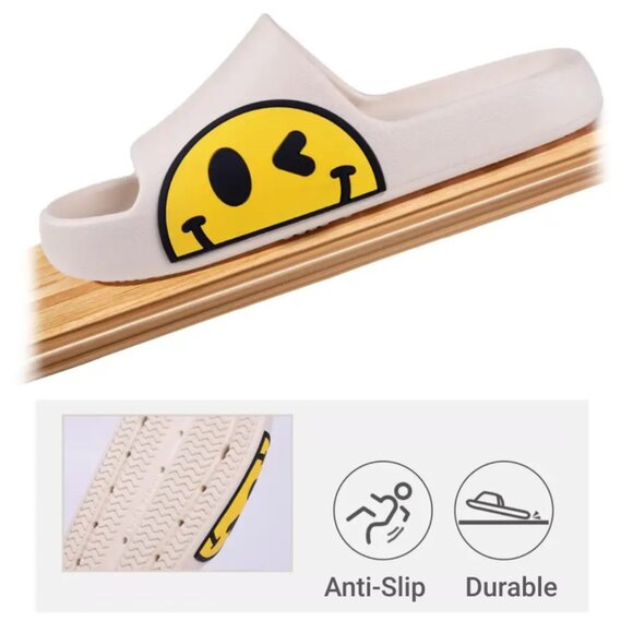 Black Smiley Cushion Slides, Light, Non-Slip Slippers - Picture 4 of 5